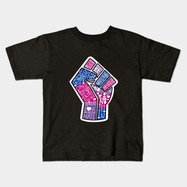 Bi Pride BLM Words Fist Kids T-Shirt by Winspire Works